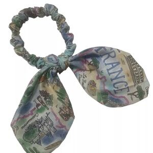 France maps icons multi print hair tie scrunchie hand made USA cotton rare gift